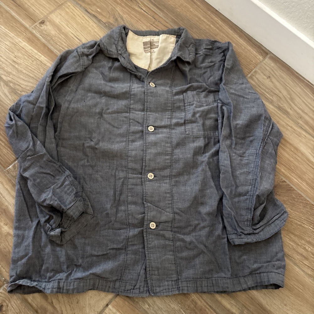 Muji Japanese Mens Large XL L Blue Pajama Top Blue Gray Button Up Shirt